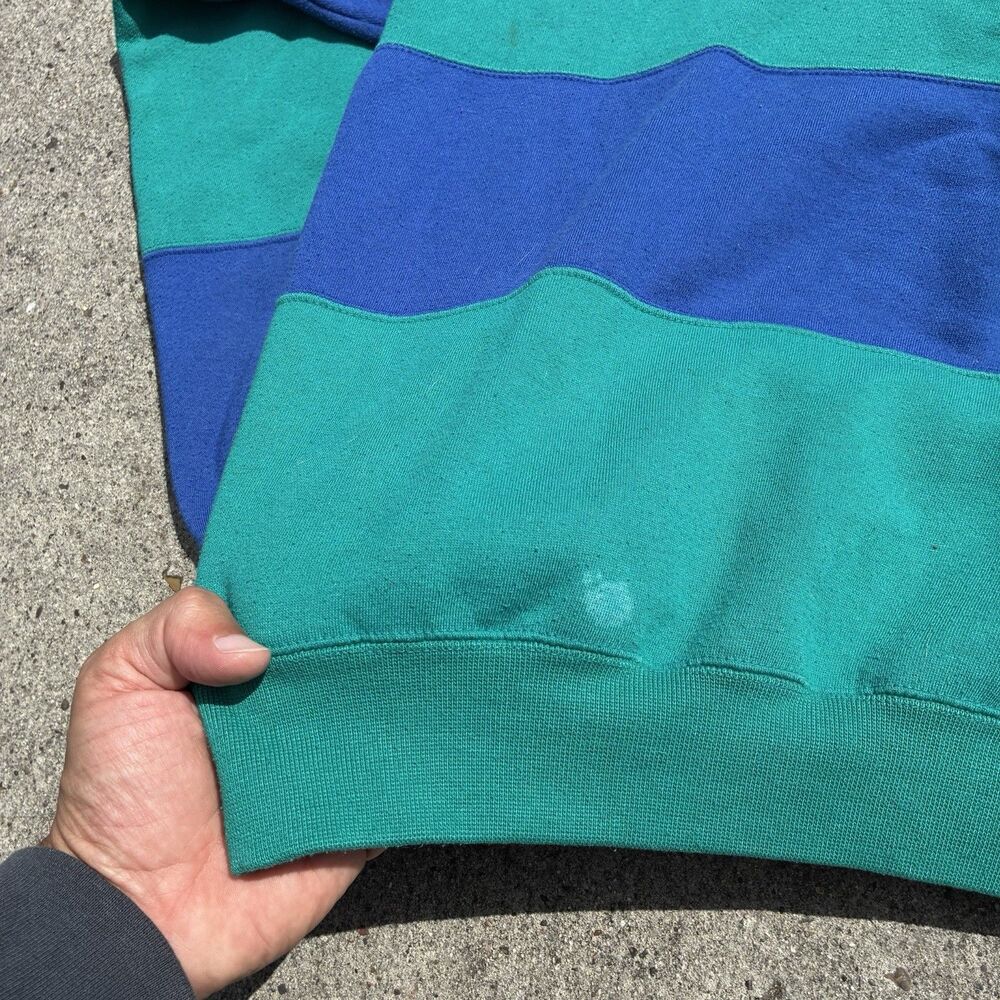 Cheetah VTG 90s Sweatshirt Sweater Green Black Colorblock Stripe Pullover Mens L - Picture 6 of 12